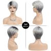 SEVENCOLORS Short Blonde Wigs for White Women Synthetic Hair Mixed Brown Wigs with Bangs Natural Layered Pixie Cut Wig for Women(short ombre gray wig)