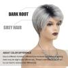SEVENCOLORS Short Blonde Wigs for White Women Synthetic Hair Mixed Brown Wigs with Bangs Natural Layered Pixie Cut Wig for Women(short ombre gray wig)