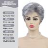SEVENCOLORS Short Blonde Wigs for White Women Synthetic Hair Mixed Brown Wigs with Bangs Natural Layered Pixie Cut Wig for Women(silver pixie cut wig)