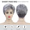SEVENCOLORS Short Blonde Wigs for White Women Synthetic Hair Mixed Brown Wigs with Bangs Natural Layered Pixie Cut Wig for Women(silver pixie cut wig)