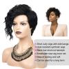 SEVENCOLORS Short Brown Curly Wigs for Black Women Pixie Cut Bob Wigs Synthetic Hair Short Wavy Wigs with Bangs Asymmetrical Brown and Black Wig(Black)