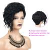 SEVENCOLORS Short Brown Curly Wigs for Black Women Pixie Cut Bob Wigs Synthetic Hair Short Wavy Wigs with Bangs Asymmetrical Brown and Black Wig(Black)