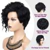 SEVENCOLORS Short Brown Curly Wigs for Black Women Pixie Cut Bob Wigs Synthetic Hair Short Wavy Wigs with Bangs Asymmetrical Brown and Black Wig(Black)