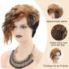 SEVENCOLORS Short Brown Curly Wigs for Black Women Pixie Cut Bob Wigs Synthetic Hair Short Wavy Wigs with Bangs Asymmetrical Brown and Black Wig(Blonde mixed black)