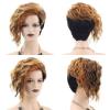 SEVENCOLORS Short Brown Curly Wigs for Black Women Pixie Cut Bob Wigs Synthetic Hair Short Wavy Wigs with Bangs Asymmetrical Brown and Black Wig(Blonde mixed black)