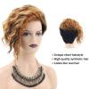 SEVENCOLORS Short Brown Curly Wigs for Black Women Pixie Cut Bob Wigs Synthetic Hair Short Wavy Wigs with Bangs Asymmetrical Brown and Black Wig(Blonde mixed black)