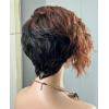 SEVENCOLORS Short Brown Curly Wigs for Black Women Pixie Cut Bob Wigs Synthetic Hair Short Wavy Wigs with Bangs Asymmetrical Brown and Black Wig(Brown mixed black)