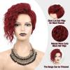 SEVENCOLORS Short Brown Curly Wigs for Black Women Pixie Cut Bob Wigs Synthetic Hair Short Wavy Wigs with Bangs Asymmetrical Brown and Black Wig(Burgundy)
