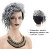 SEVENCOLORS Short Brown Curly Wigs for Black Women Pixie Cut Bob Wigs Synthetic Hair Short Wavy Wigs with Bangs Asymmetrical Brown and Black Wig(Grey mixed black)