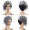 SEVENCOLORS Short Brown Curly Wigs for Black Women Pixie Cut Bob Wigs Synthetic Hair Short Wavy Wigs with Bangs Asymmetrical Brown and Black Wig(Grey mixed black)
