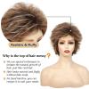 SEVENCOLORS Short Brown Mixed Blonde Wigs for White Women Layered Natural Dark Brown Pixie Wig with Highlights Synthetic Hair Womens Wigs(Mixed blonde)