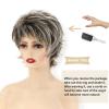 SEVENCOLORS Short Brown Mixed Blonde Wigs for White Women Layered Natural Dark Brown Pixie Wig with Highlights Synthetic Hair Womens Wigs(Mixed brown)