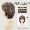 SEVENCOLORS Short Brown Wigs for White Women Natural Hair Lace Front Pixie Bob Wigs Synthetic Brown Mix Blonde Short Womens Wig