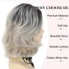 SEVENCOLORS Short Grey Wavy Wigs for White Women Ombre Silver Bob Wig with Dark Roots Synthetic Hair Natural Looking Gray White Wigs(Silver grey)