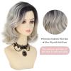 SEVENCOLORS Short Grey Wavy Wigs for White Women Ombre Silver Bob Wig with Dark Roots Synthetic Hair Natural Looking Gray White Wigs(Silver grey)