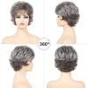 SEVENCOLORS Short Grey Wigs for Women Lace Front Silver Gray Short Wavy Bob Wigs Natural Hair Synthetic Wigs for Older White Women(Mixed dark grey)