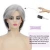 SEVENCOLORS Short Grey Wigs for Women Lace Front Silver Gray Short Wavy Bob Wigs Natural Hair Synthetic Wigs for Older White Women(Short Mixed Grey Wig)
