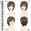 SEVENCOLORS Short Mixed Brown Wigs for White Women Natural Layered Short Hair Wigs with Bangs Synthetic Pixie Wig with Blonde Highlights