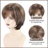 SEVENCOLORS Short Mixed Brown Wigs for White Women Natural Layered Short Hair Wigs with Bangs Synthetic Pixie Wig with Blonde Highlights