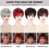 SEVENCOLORS Short Pixie Wigs for Women Layered Natural Looking Dark Brown Wig with Grey Highlights Synthetic Short Hair Womens Wigs(Dark brown)