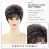 SEVENCOLORS Short Pixie Wigs for Women Layered Natural Looking Dark Brown Wig with Grey Highlights Synthetic Short Hair Womens Wigs(Dark brown mix grey)