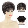 SEVENCOLORS Short Pixie Wigs for Women Layered Natural Looking Dark Brown Wig with Grey Highlights Synthetic Short Hair Womens Wigs(Dark brown mix grey)