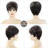 SEVENCOLORS Short Pixie Wigs for Women Layered Natural Looking Dark Brown Wig with Grey Highlights Synthetic Short Hair Womens Wigs(Dark brown mix grey)