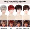 SEVENCOLORS Short Pixie Wigs for Women Layered Natural Looking Dark Brown Wig with Grey Highlights Synthetic Short Hair Womens Wigs(Mixed brown)
