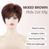 SEVENCOLORS Short Pixie Wigs for Women Layered Natural Looking Dark Brown Wig with Grey Highlights Synthetic Short Hair Womens Wigs(Mixed brown)