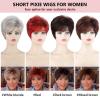 SEVENCOLORS Short Pixie Wigs for Women Layered Natural Looking Dark Brown Wig with Grey Highlights Synthetic Short Hair Womens Wigs(Ombre red)