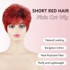 SEVENCOLORS Short Pixie Wigs for Women Layered Natural Looking Dark Brown Wig with Grey Highlights Synthetic Short Hair Womens Wigs(Ombre red)