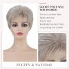 SEVENCOLORS Short Pixie Wigs for Women Layered Natural Looking Dark Brown Wig with Grey Highlights Synthetic Short Hair Womens Wigs(Platinum blonde)