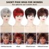 SEVENCOLORS Short Pixie Wigs for Women Layered Natural Looking Dark Brown Wig with Grey Highlights Synthetic Short Hair Womens Wigs(White blonde)
