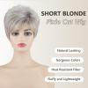 SEVENCOLORS Short Pixie Wigs for Women Layered Natural Looking Dark Brown Wig with Grey Highlights Synthetic Short Hair Womens Wigs(White blonde)