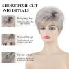 SEVENCOLORS Short Pixie Wigs for Women Layered Natural Looking Dark Brown Wig with Grey Highlights Synthetic Short Hair Womens Wigs(White blonde)