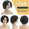 SEVENCOLORS Wigs for Black Women Afro Short Curly Bob Wigs Synthetic Hair African American Wig Natural Looking Glueless Big Curly Wigs(Brown Mixed Blonde)(Black)