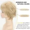 Short Mixed Brown Wigs with Dark Roots Natural Layered Short Hair Wigs for White Women Synthetic Blonde Highlights Wigs(Blonde)