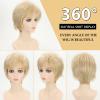 Short Mixed Brown Wigs with Dark Roots Natural Layered Short Hair Wigs for White Women Synthetic Blonde Highlights Wigs(Blonde)