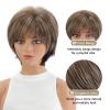 Short Mixed Brown Wigs with Dark Roots Natural Layered Short Hair Wigs for White Women Synthetic Blonde Highlights Wigs(Brown mixed blonde)