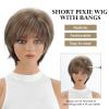 Short Mixed Brown Wigs with Dark Roots Natural Layered Short Hair Wigs for White Women Synthetic Blonde Highlights Wigs(Brown mixed blonde)