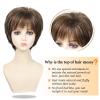 Short Mixed Brown Wigs with Dark Roots Natural Layered Short Hair Wigs for White Women Synthetic Blonde Highlights Wigs(Brown with highlights)