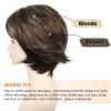 Short Mixed Brown Wigs with Dark Roots Natural Layered Short Hair Wigs for White Women Synthetic Blonde Highlights Wigs(Brown with highlights)