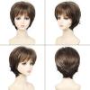 Short Mixed Brown Wigs with Dark Roots Natural Layered Short Hair Wigs for White Women Synthetic Blonde Highlights Wigs(Brown with highlights)
