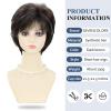 Short Mixed Brown Wigs with Dark Roots Natural Layered Short Hair Wigs for White Women Synthetic Blonde Highlights Wigs(Dark brown with highlight)