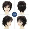 Short Mixed Brown Wigs with Dark Roots Natural Layered Short Hair Wigs for White Women Synthetic Blonde Highlights Wigs(Dark brown with highlight)
