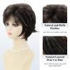 Short Mixed Brown Wigs with Dark Roots Natural Layered Short Hair Wigs for White Women Synthetic Blonde Highlights Wigs(Dark brown with highlight)
