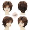 Short Mixed Brown Wigs with Dark Roots Natural Layered Short Hair Wigs for White Women Synthetic Blonde Highlights Wigs(Mixed brown with dark roots)