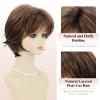 Short Mixed Brown Wigs with Dark Roots Natural Layered Short Hair Wigs for White Women Synthetic Blonde Highlights Wigs(Mixed brown with dark roots)