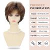 Short Mixed Brown Wigs with Dark Roots Natural Layered Short Hair Wigs for White Women Synthetic Blonde Highlights Wigs(Mixed brown with dark roots)