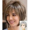 Short Mixed Brown Wigs with Dark Roots Natural Layered Short Hair Wigs for White Women Synthetic Blonde Highlights Wigs(Mixed grey)